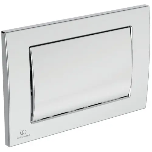Chromfarbene Betätigungsplatte für ein Vorwandelement, modern und minimalistisch im Design, geeignet für hochwertige Badezimmerinstallationen.